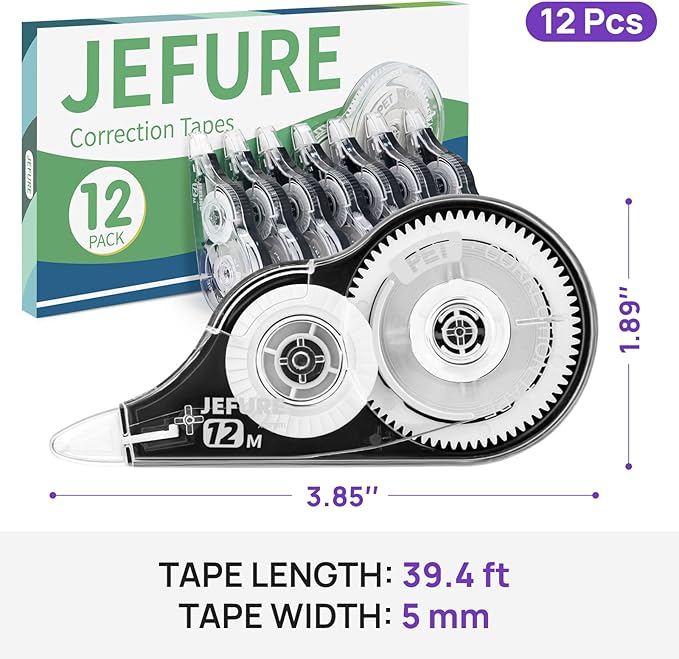 12 Pcs Correction Tape, 39.37 Ft White Wrong Out Tear-Resistant Bulk, Instant Corrections Easy to Use Applicator for School, Office, Note Taking, Journal (Tape Width 0.2 in，Clear)