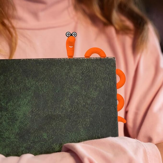 Clip Bookmarks for Kids Students Women and Men - Wally The Bookworm Cool Cute Bookmark and Page Holder Unique Gift Idea - Funny Book Marker and Reading Accessory for Book Lovers (Orange)