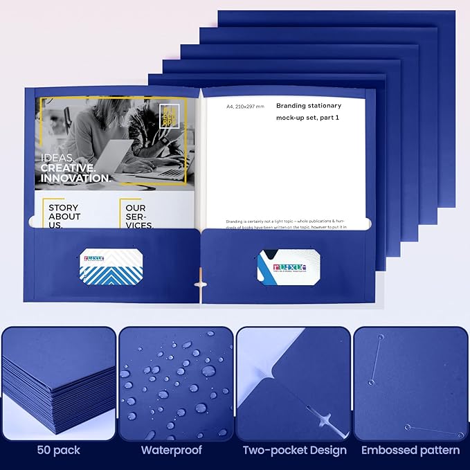 BIBRADAA® 100 Packs Blue Folders,Paper Folder Surface with Waterproofing,Letter Size,Holds 100 Plus Sheets,for School,Office,Business. (100, Blue)