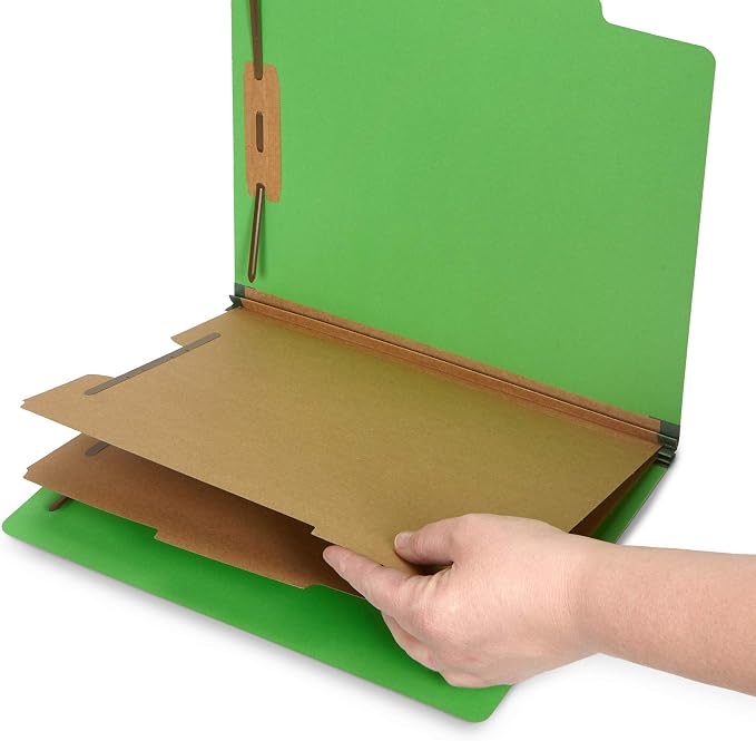 10 Green Classification Folders, 2 Divider, 2 Inch Expansions, Durable 2 Prongs Designed to Organize Standard Medical Files, Law Client Files, Office Reports, Letter Size, Green, 10 Pack