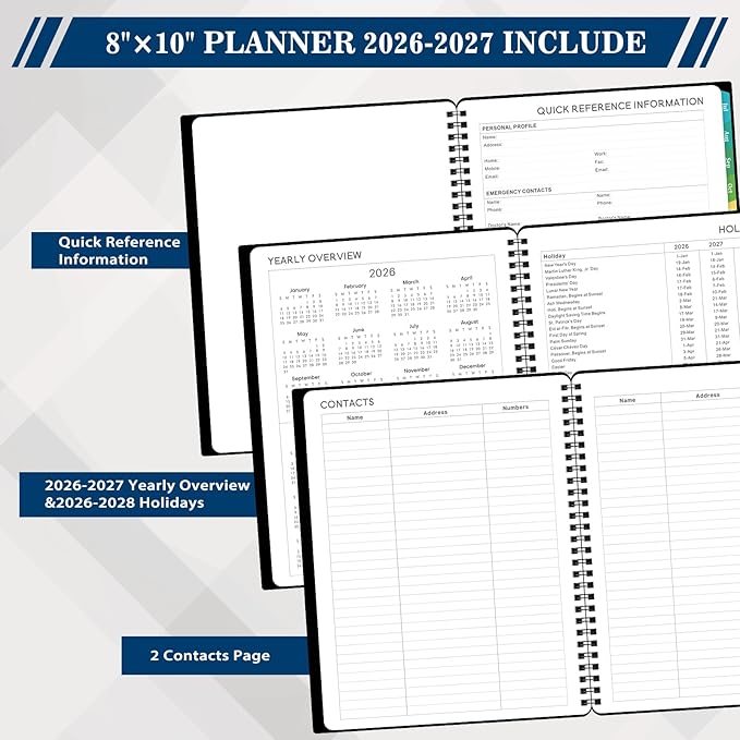 Planner 2026-2027 - Academic Planner 2026-2027 Weekly and Monthly from Jul. 2026 - Jun. 2027, 8" x 10", Wirebound, 12 Monthly Tabs, Flexible PP Cover, Suitable for School & Office, Enterprise