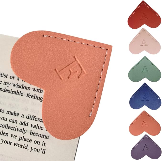Personalized Leather Heart Bookmarks with Initials, 26 Letters Custom Corner Book Mark for Reading Women,Teacher, Student, Book Lovers Book Marker, Meaningful Gifts(Purple & Orange,F)