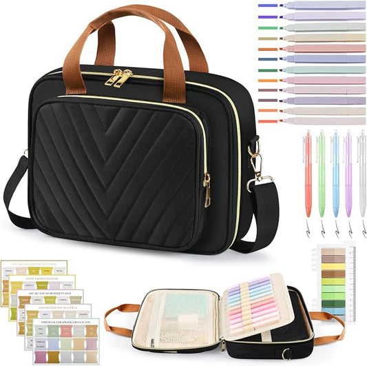 Large Bible Bags for Women, Bible Cover Case with Highlighters Tabs Quilted Book Travel Case w/Shoulder Strap, Bible Study Supplies Journaling Kit Accessories Christian Gifts for Women Girl