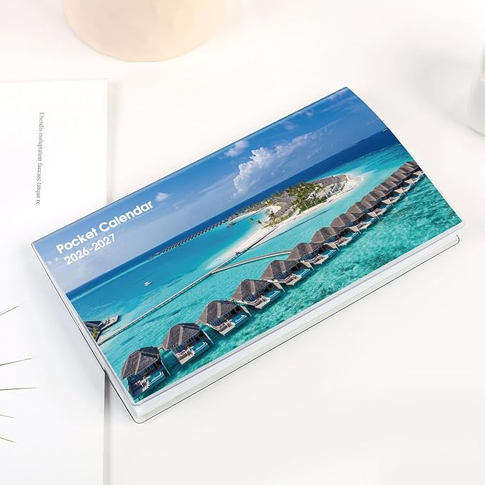 Pocket Calendar 2026-2027 for Purse, 2026-2027 Pocket Planner 24 Months with Soft Waterproof Cover and Premium Paper, 6.5" x 3.5", Beach