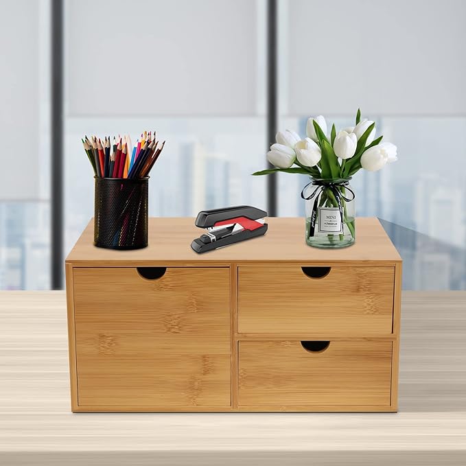 Gdrasuya10 Office Storage Supplies Table Organizer For Desk,Holder Desk Organizer Box With 3 Drawers Makeup Stationery Holder