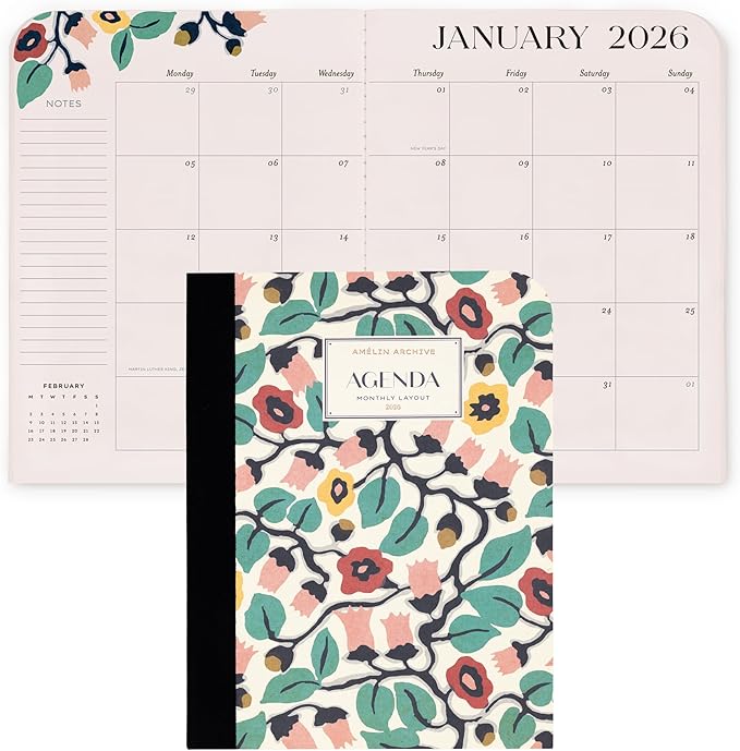 AMÉLIN ARCHIVE 2026 Monthly Agenda, Dated January 2026-December 2026, Monthly Planner with Notes Pages, Cloth Bound, Stitched Spine (Bloomsbury)