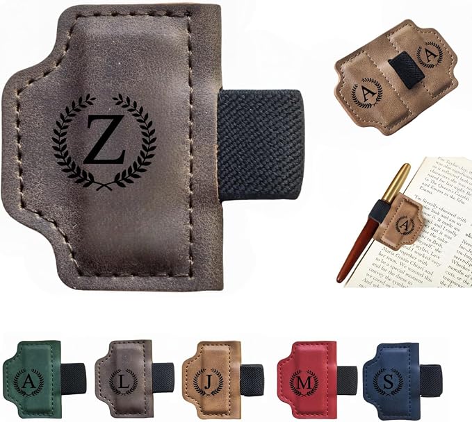 MOTEERLLU Custom Bygonemark Personalized Magnetic Leather Pen Holder Bookmark with Initial for Reading Women, Men, Teacher, Book Lovers Gifts & Accessories(Coffee,Z)