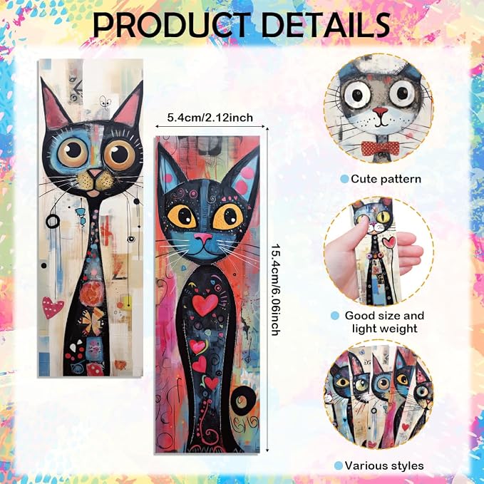 Whimsical Cat Bookmarks Gifts – 60 PCS Cute and Funny Paper Bulk Book Marks Gift for Women Men, Paper Bookmarks for Readers and Book Lovers, 12 Designs × 5, Double-Sided Laminated