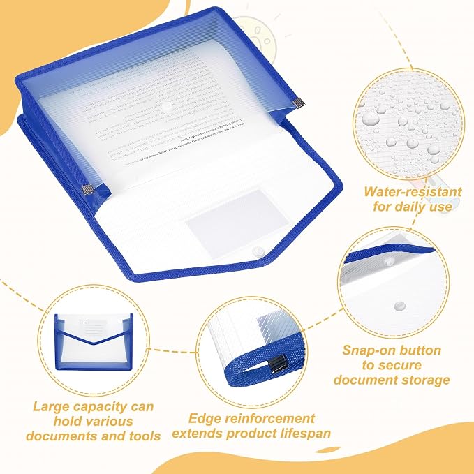 PATIKIL Plastic Expanding File Folders, 2 Pack B5 File Folder Envelopes Letter Size Document Organizer Supplies with Snap Closure for Classroom Office, Blue, Horizontal