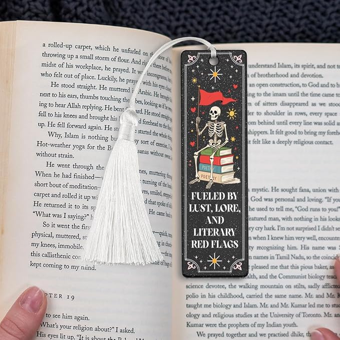 Dark & Literary Themed Bookmark, Edgy Reading Accessory Gift for Dark Romance Enthusiasts, Literary Keepsake Gift for Poetry Admirers, Unique Skeleton & Book Design Bookmark, WCB31