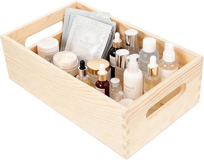 jojofuny Solid Wood Storage Box with Handles - Small Desktop Crate Organizer for Tools and Sundries Multi-Use Wooden Storage Crate Basket 9.84X5.90X3.07 Inch