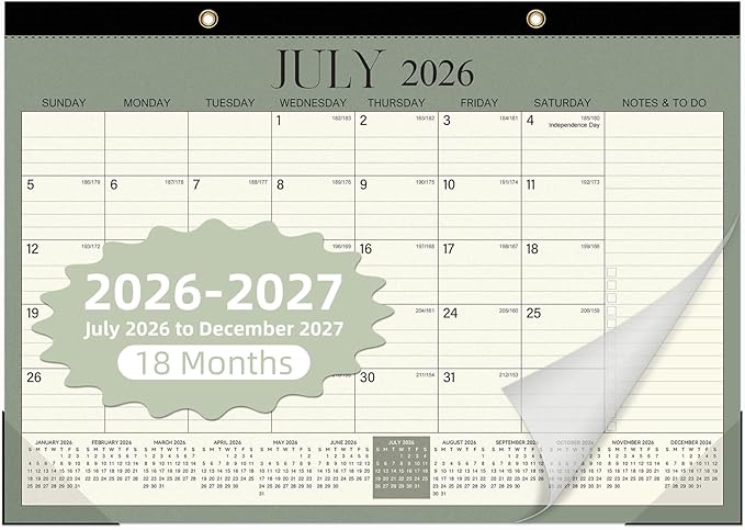 Tcamp Desk Calendar 2026-2027, 18-Month Desktop Calendar from July 2026 to December 2027, Large 17" x 12" Monthly Desktop & Wall Calendar for Home Office