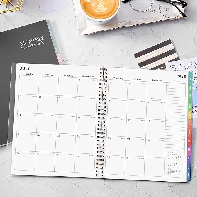 2026-2027 monthly planner - 26-27 Monthly Planner, 18 Months Planner with Colorful Tabs, Jul 2026-DEC 2027, 8'' x 10'', 2026-2027 Monthly Calendar with 2-Sides Pockets, Black