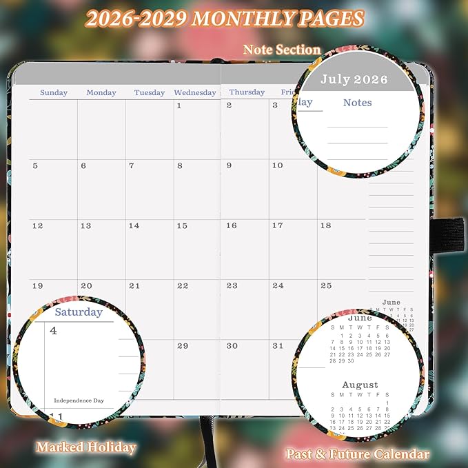 2026-2029 Pocket Planner/Calendar - Monthly Pocket Planner/Calendar with Pen Hold, July 2026 - June 2029, Inner Pockets and 63 Notes Pages, 6.6" x 3.7"