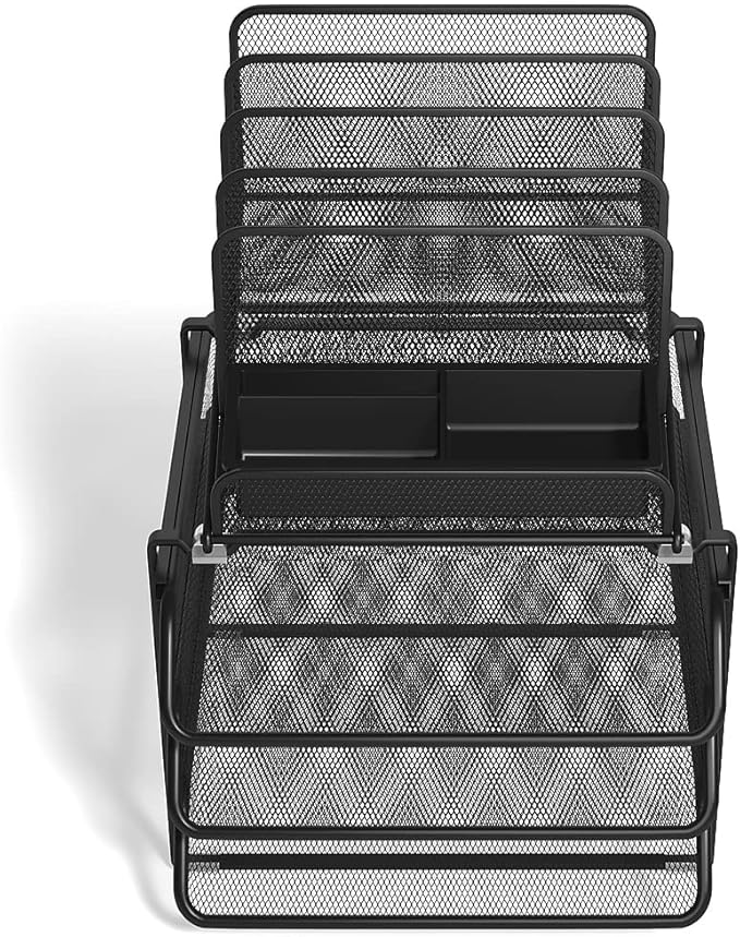 TRU RED All‑In‑One Wire Mesh Desk Organizer, 10‑Compartment, Black, 2‑Pack – Desktop Storage for Office & Home Use