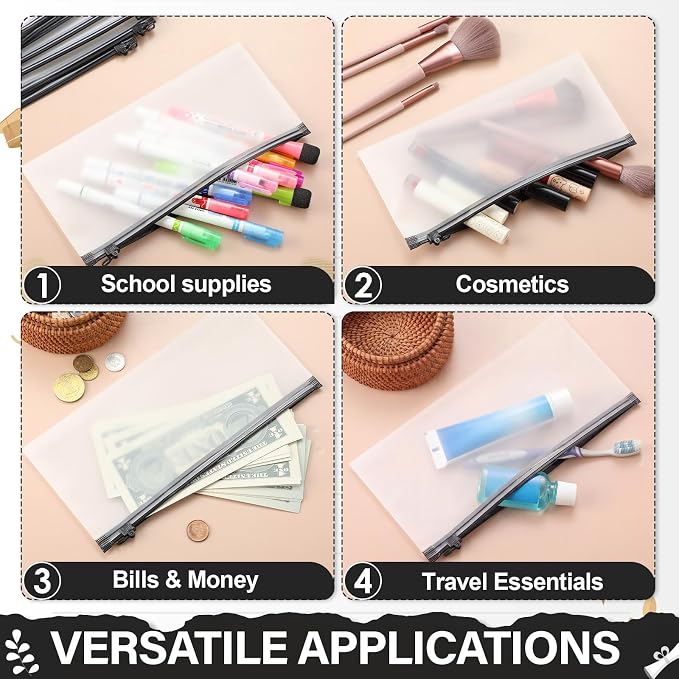 ReliThick 200 Pcs 9.5 x 4.3 Inches Zipper Pencil Pouches Bulk Pencil Case for Office School Supplies Classroom Organization Travel Cosmetics Toiletry Bags Storage Money Pouches for Cash (Black)