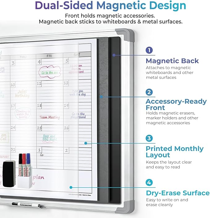 Large Magnetic Dry Erase Calendar for Wall, 38" x 50" Jumbo Monthly Planner, White Board Calendar for Office, Dual-Sided Magnetic Reusable
