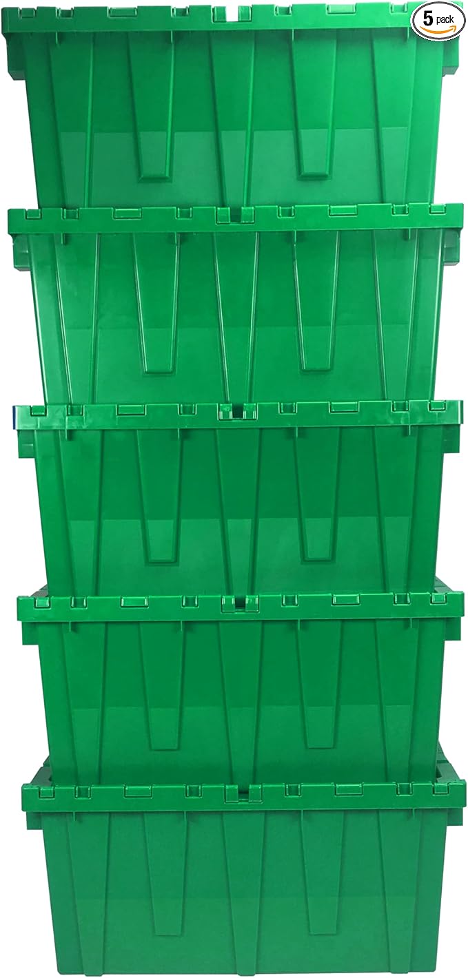 UBOXES UOFFICE Storage Packing Crates, 5 Pack Green Totes 27" x 17" x 12", Plastic Storage Crates, Green Crates, Crates For Packing & Storage, Moving Storage Crates, Plastic Crates With Lids