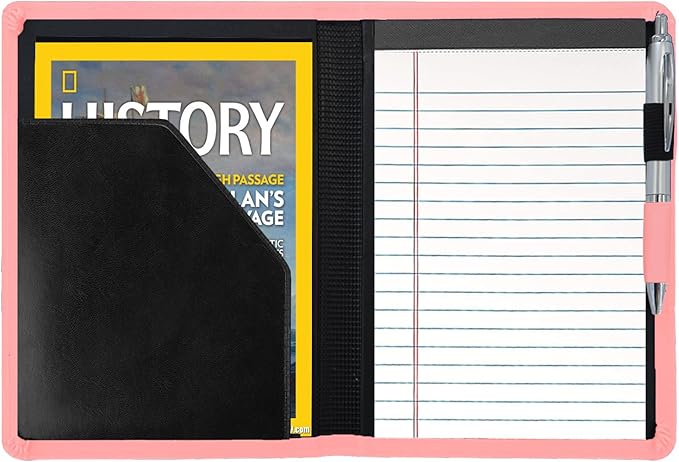 Padfolio/Portfolio Binder, Mini Padfolio Portfolio Binder 5 x 8 Legal Writing Pad, A5 Document Organizer Folder for Men Women, Light Pink