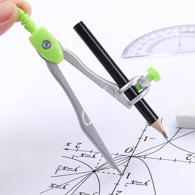 Vobou Math Geometry Kit Sets 10 Piece Student Supplies with Shatterproof Storage Box,Includes Rulers,Protractor,Compass,Eraser,Pencil Sharpener,Lead Refills,Pencil,for Drafting（Green）