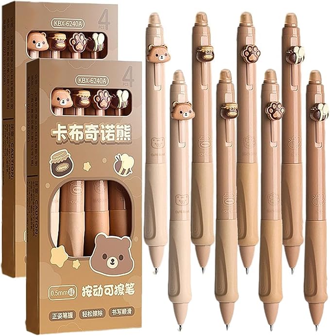 YYaaloa 8pcs Cute Retractable Erasable Gel Pens Fine Point 0.5mm Blue Black Inks Make Mistakes Disappear for Writing Planner and Crossword Puzzles (Brown)