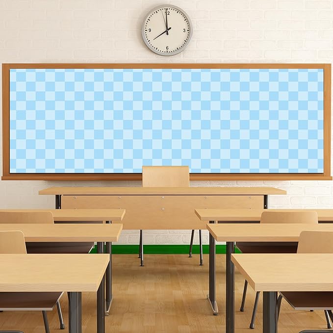 120x47 in Checkered Bulletin Board Fabric Pastel Bulletin Board Background Hippie Groovy Classroom Decoration for Back to School Home Office Wall Decor Party Supplies Pillows Curtains Crafts Blue
