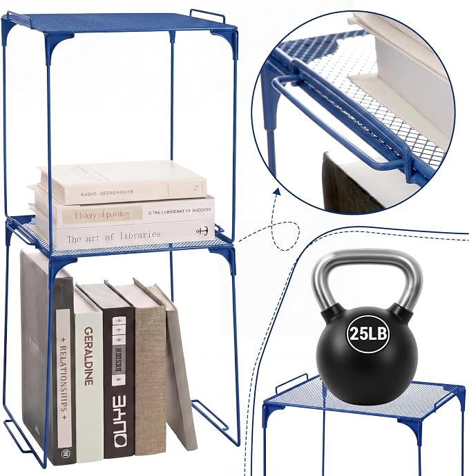 Colarr Dark Blue Locker Organizer Shelf Locker Accessories for Girls Stackable Storage Organization Shelf Area Saver Fits Standard Size for School Office Kitchen and Home
