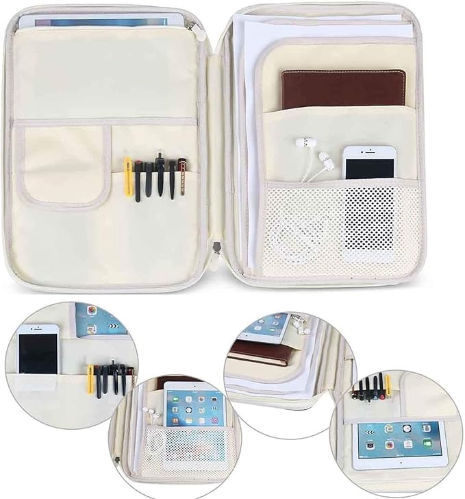 JAKAGO A4 Travel Portfolio Multifunctional Document Organizer Zippered Case for Office Supplies (Black)