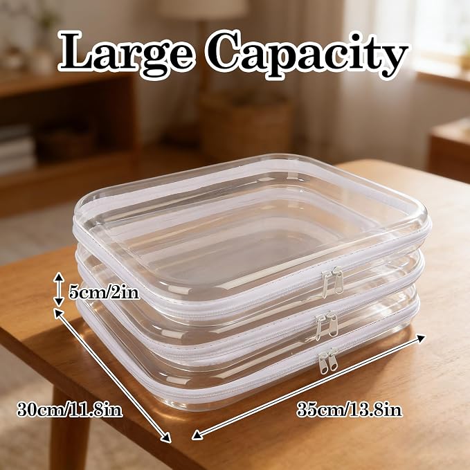 Klmnop 3 Pack Board Game Organizer and Storage Box, Extra Large Clear Hard Shell Zipper Case for Games Puzzle Magazine A4 Paper Craft Supplies(Clear)