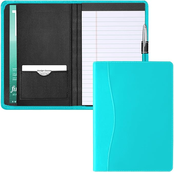 Mini Padfolio/Junior Portfolio Folder Case, Business A5 Binder Organizer Notepad for Men Women, 5 x 8 Writing Pad Included, Columbia Blue