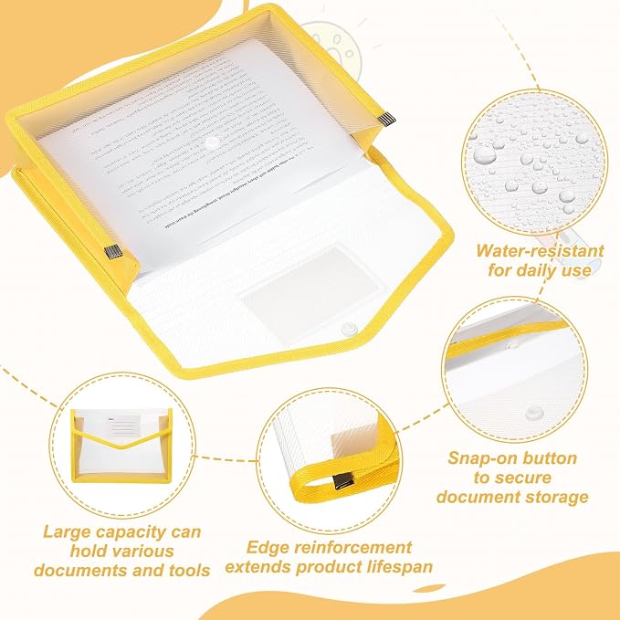 PATIKIL Plastic Expanding File Folders, 2 Pack B5 File Folder Envelopes Letter Size Document Organizer Supplies with Snap Closure for Classroom Office, Yellow, Horizontal