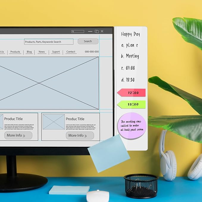 Magnetic Monitor Memo Board, Acrylic Message Reminder Board for Moniter Side, Office Desk Accessories for Women Men, Computer Sticky Note Holder Home Office Memo Holder, White, XL