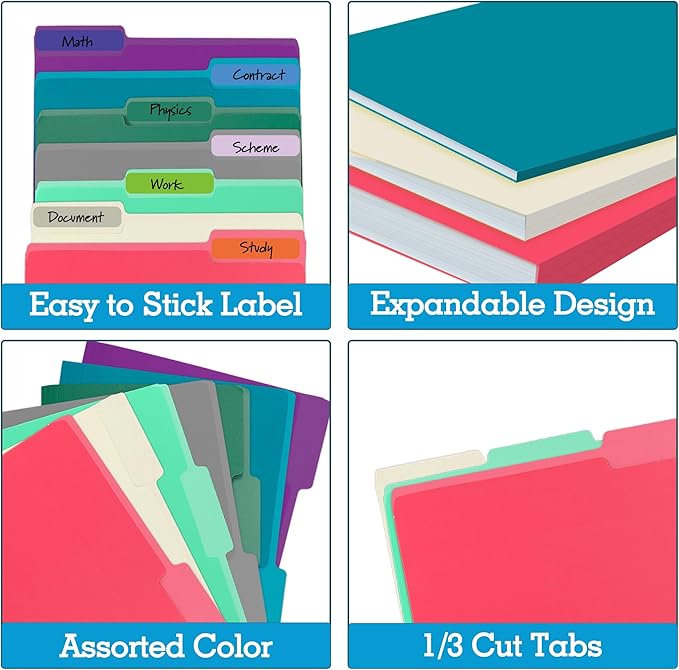100 Packs Colored File Folders,Purple File Folders Letter Size,1/3 Cut Tabs File Folder,Two-Tone File Folder,Manila File Folders for Office,School and Home,Organization