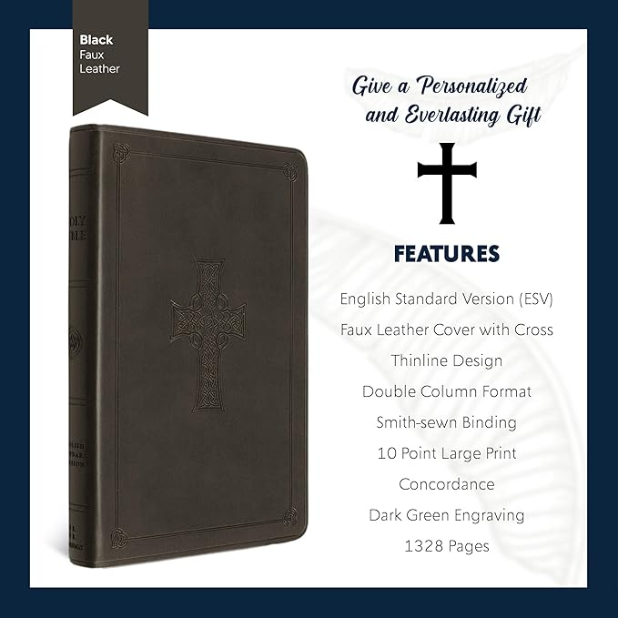 Personalized ESV Thinline Bible Large Print English Standard Version Faux Leather Holy Bible with Custom Name, Date and Text | Custom Gift for Christian & Religious Celebrations | Olive Green Cross