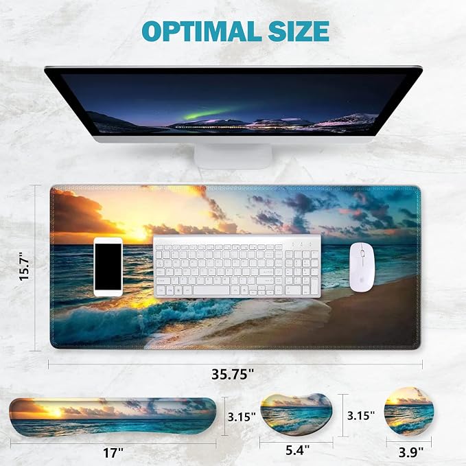 ToLuLu Extended Gaming Mouse Pad, Memory Foam Ergonomic Keyboard Mouse Wrist Rest Support Set, Large Desk Mat with Stitched Edges, Non-Slip Base Mousepad for Home Office Game and Study, Sunset