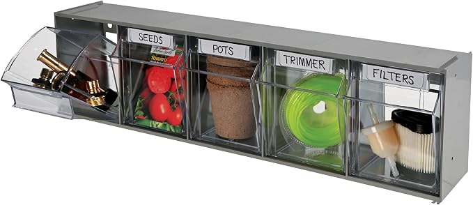Deflecto Five-bin horizontal tilt bin storage system, 23-5/8w x 5-1/4d x 6-1/2h, Gray (20509B1PK)