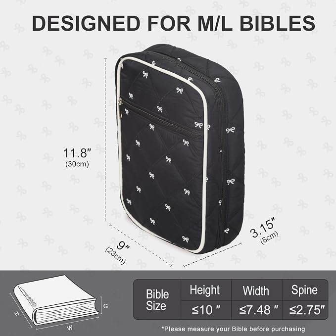 Large Bible Cover Case for Women, Journal Study Supplies Kit Bible Bags for Women, Quilted Carrying Book Covers Church Bag for Mens Included Bible Accessories-Black