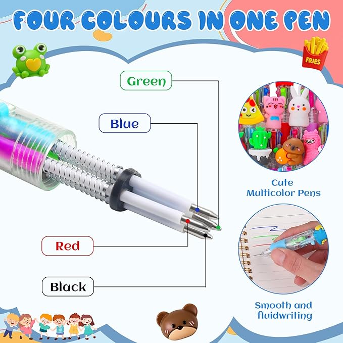 52Pcs Mini Multicolor Pen in One 4-in-1 Cute Pens Bulk,Kawaii Ballpoint Pens for Classroom Gifts Birthdays and Parties