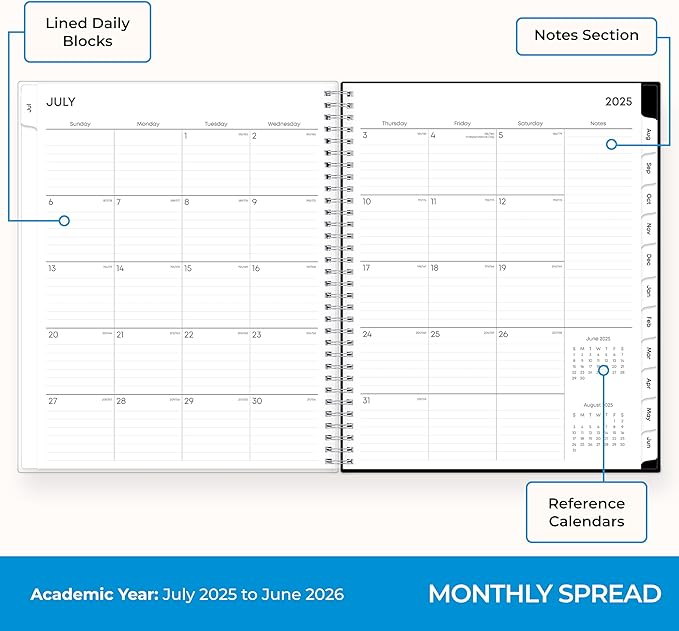 Blue Sky 2025-2026 Weekly and Monthly Academic Year Planner Calendar, July 2025 - June 2026, 8.5" x 11", Flexible Cover, Wirebound, Storage Pocket, Analeis