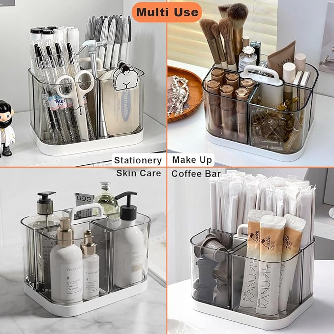 2 Pack Small Plastic Portable Caddy with Handle, Stackable Pen Holder 4 Compartments, Clear Pencil Organizer for Art Supplies, Crafts, Colored Pencils, Stationery, Markers