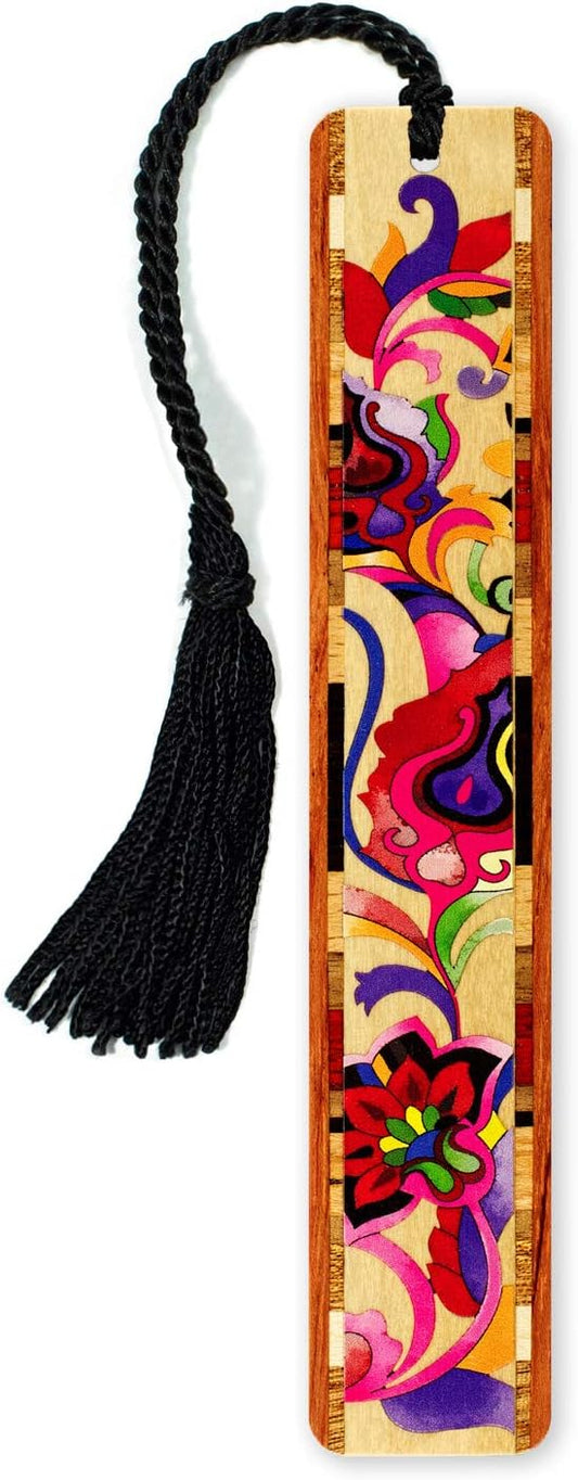 Bright Colorful Floral Wooden Bookmark | Vibrant Abstract Botanical Flower Art | Gift for Flower Lovers, Gardeners, Plant Lovers & Readers | Handmade in the USA