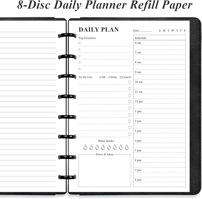 (3-Pack) Junior Size Undated Daily Planner Refill - A5 To Do List Insert, 300 Sheets/600 Pages Planner and Lined Refill, 8-Disc Discbound, 100 gsm White Paper, 5.8'' x 8.3''