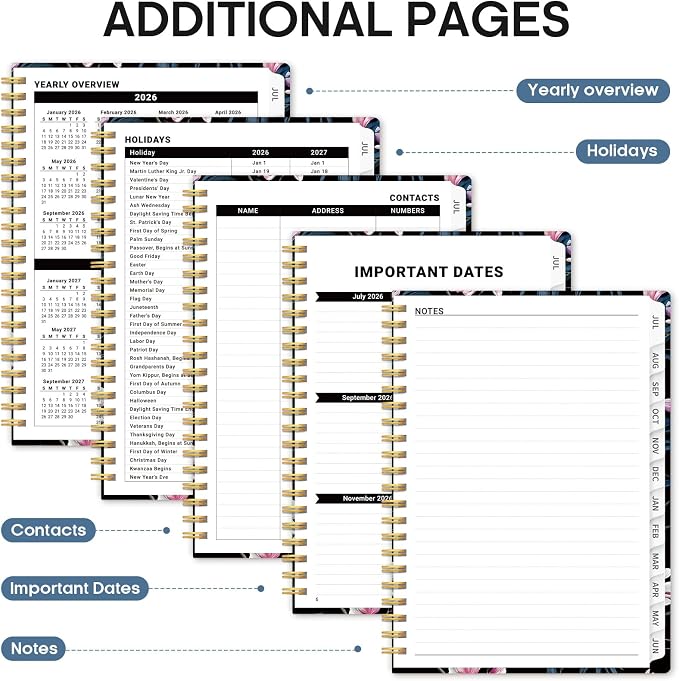 Planner 2026–2027, Academic Year Monthly & Weekly Calendar Book, Jul 2026–Jun 2027, Hardcover Organizer with Tabs, Student & Teacher Planner, 6.3" x 8.5", Magnolia Song