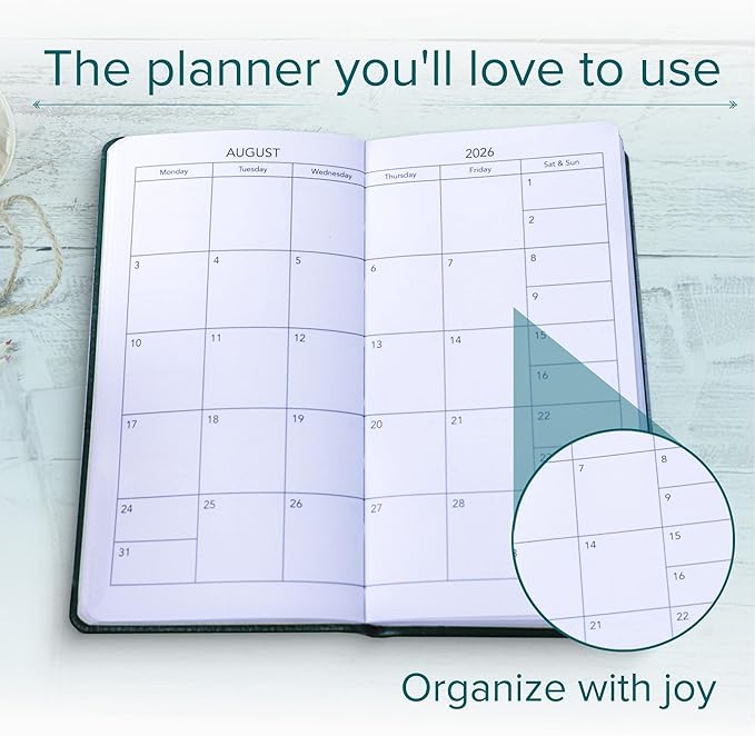 Harbor Pocket Weekly Monthly Planner 2025-2026, Calendar Planner and Notebook, Durable Faux Leather, 192 Pages, Softcover & Book Bound - Cambridge Lavender - 6 x 3.25 "