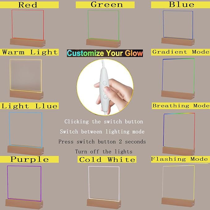 5.9 x 5.9 Inch LED Message Note Board with Colors, Clear Acrylic Light Up Dry Erase Drawing Writing Board with Stand