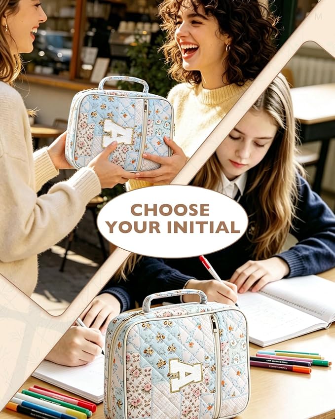 Initial Bible Cover Case for Women Girls Kid Large Bible Cover with Durable Handle Quilted Bible Carrying Case for Girls Bible Study Supplies Accessories (Spliced Flower B, one Size)