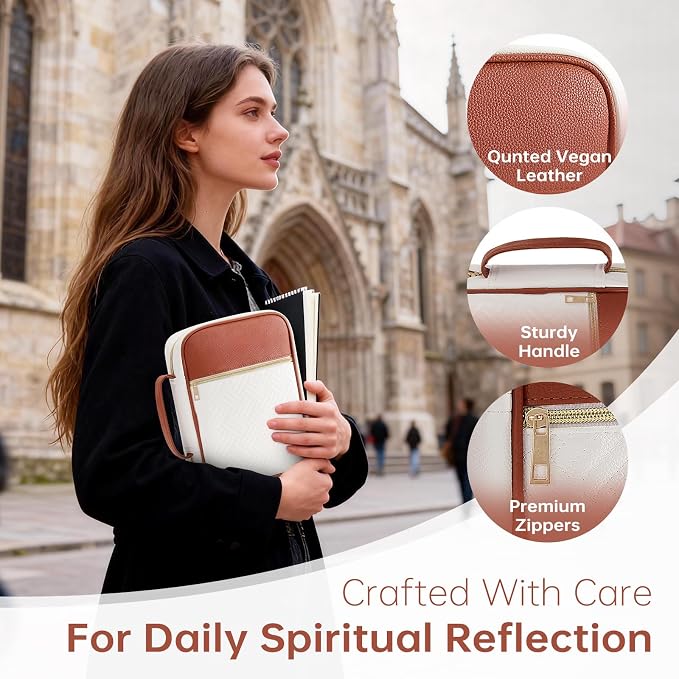 Bible Cover Bible Book Cover Bible Case for Women Men Canvas Carrying Case Book Protector Quilted Vegan Leather Bible Covers Study Supplies Accessories Christian Gift (Brown, One Size)