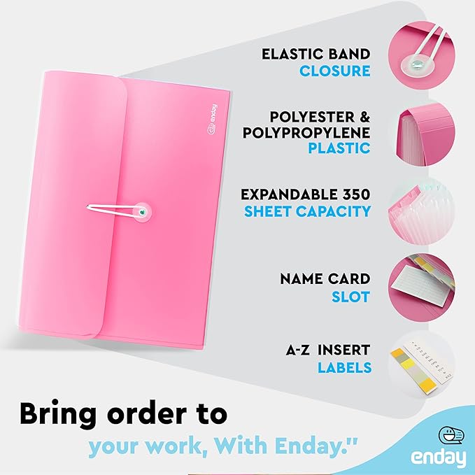 Enday Accordion File Organizer 13 Pocket Expanding File Folder with Labels, Accordion File Organizer Letter Size Letter A4 Paper for Receipts, Bills and Documents 13" X 9.5