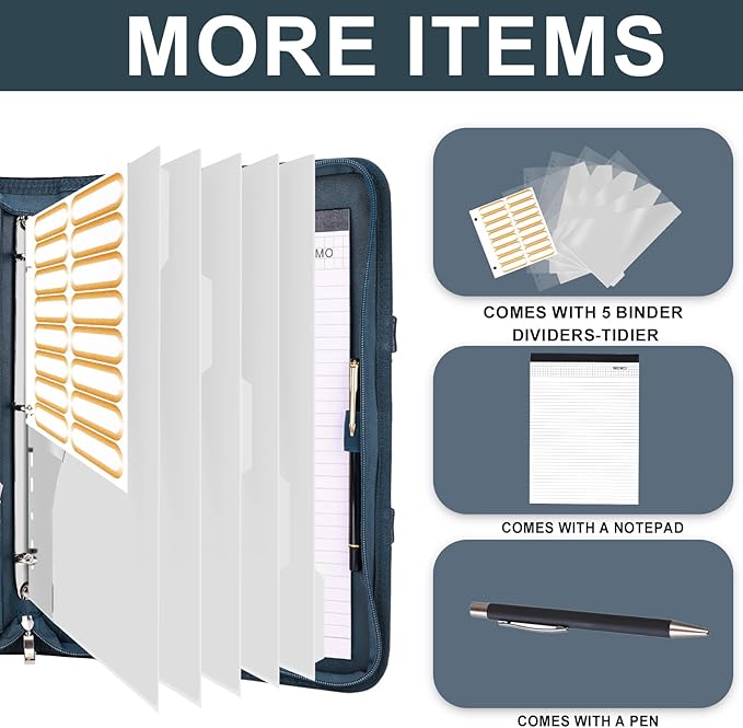 Leathario Portfolio Binder, Includes 5 Folder Index Dividers, 13 Inch Tablets Organizer with Handle, Vegan Leather A4 Padfolio, Multi-Pocket Notepad Business Planner Professional Document