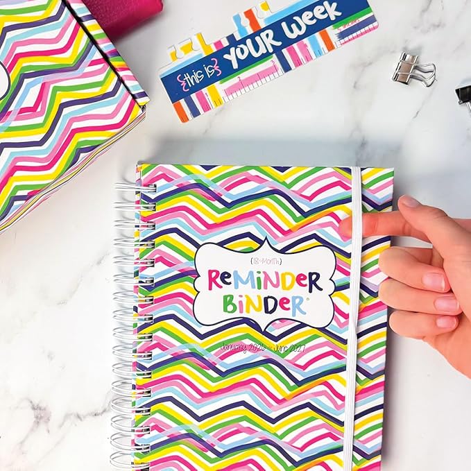 Reminder Binder 2026-2027 Planner – 18-Month Weekly & Monthly Calendar, 361 Stickers, Tabs, Hardcover, Elastic Closure, Pockets, To-Do Lists, Keepsake Gift Box